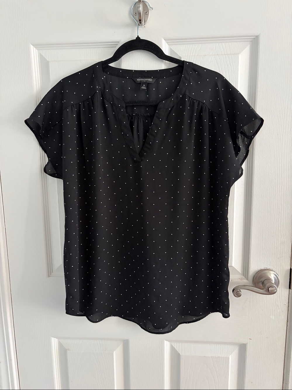 Banana Republic Factory Green Polka Dot Top Medium Flowy Work Office Flutter